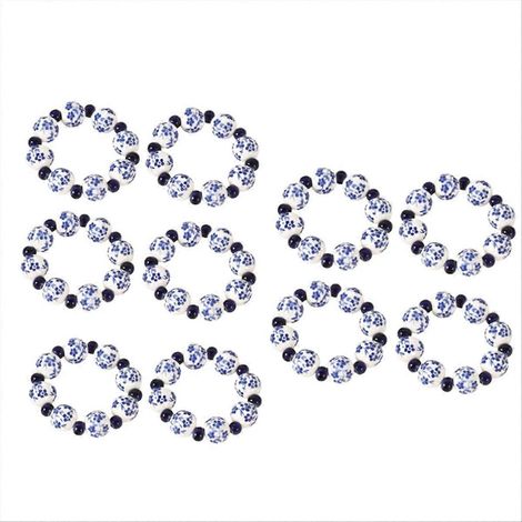 Lot de 10 ronds de serviette ethniques peints à la main avec des perles bleues et blanches (1/5)