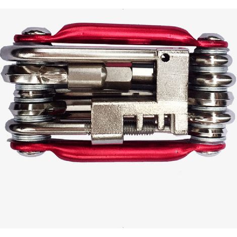 11-in-1 Fahrradreparaturset inklusive Schraubenschlüssel, Schraubendreher und Kettenspanner. Multifunktionales Werkzeug. (1/5)