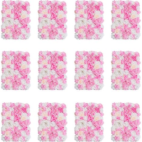 Lot de 12 panneaux muraux floraux artificiels, mur de fleurs en soie, décoration murale pour mariage, fond photo, événements et fête - 60x40 cm (1/5)