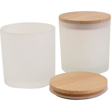 Bougeoirs en verre - 9 x 8 cm - 12 pièces - Couvercles en bois - Décoratifs et pratiques