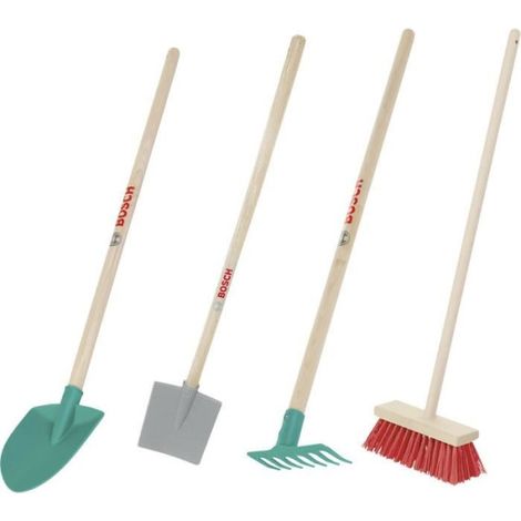 Set d'outils de jardinage Bosch en bois et plastique – Pelle, bêche, râteau, balai – Pour enfants – Apprentissage du jardinage – Klein
