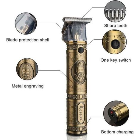 Tondeuse à cheveux/barbe électrique professionnelle rechargeable - Homme - Bronze - 3 réglages de longueur (1/4)