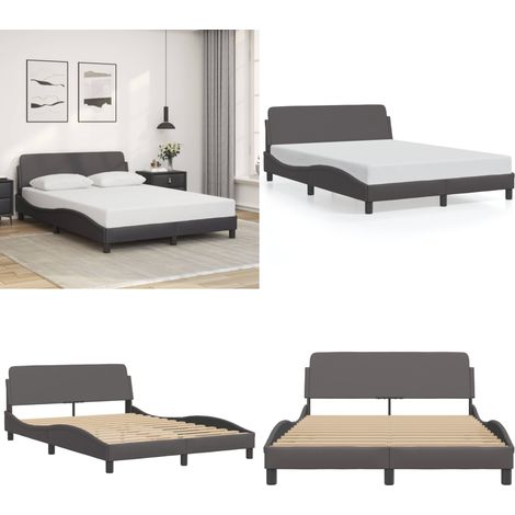 Bettgestell mit Kopfteil Grau 120x200 cm Kunstleder - Bettstellengestell - Doppelbett - Schlafzimmermöbel - Kunstlederbettwäsche - Boxspringbett - Home & Living (1/5)
