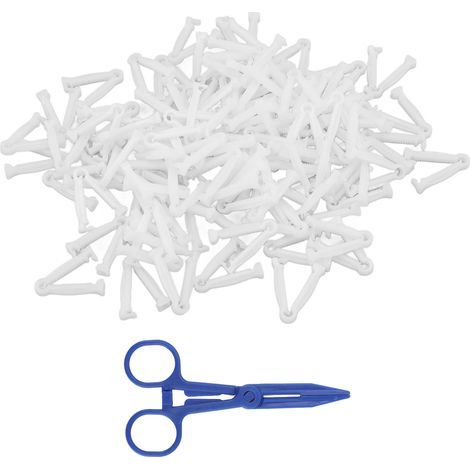 Lot de 100 pinces de cordon ombilical pour porcs, clips en plastique blanc pour bétail, avec 1 pince hémostatique (1/5)