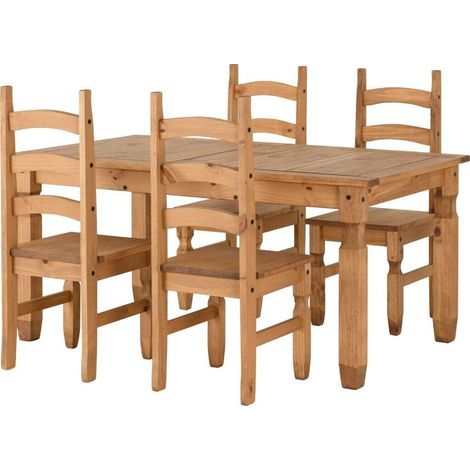 Corona Extending Dining Set (4 Chairs) - Distressed Waxed Pine (1/4)
