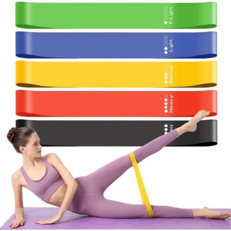 Bande Elastique - Latex Naturel - 5 Niveaux De Resistance - Pour Musculation Pilates Yoga - Lot De 5 (1/4)