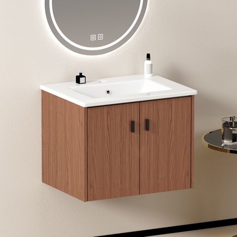 Mobile bagno compatto moderno 60 cm in marrone rossiccio, MDF idrorepellente, 2 ante soft-close (1/5)