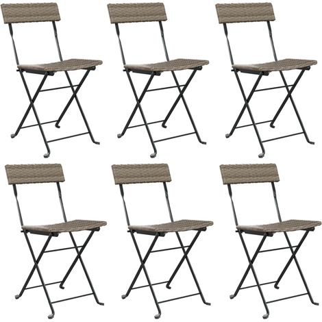 Chaises de bistrot pliantes lot de 6 Gris Résine tressée acier (1/5)