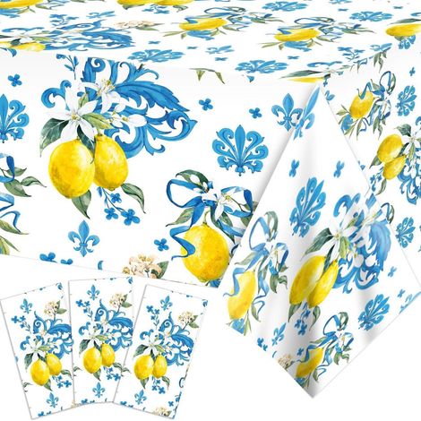 3er Set Tischdecken mit Zitronen-Design, rechteckig, 130x220 cm