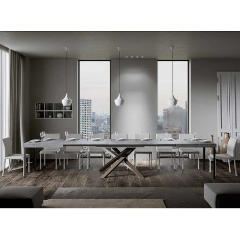Les Tendances – Table extensible 4 à 20 personnes – Gris cendré – Pieds entrelacés 4 couleurs – Longueur 160 à 420 cm – Fabrication italienne (1/5)