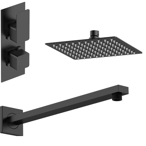 Balterley Empire Modern Square 1 Outlet Shower Valve, Head and Wall Arm Bundle - Black