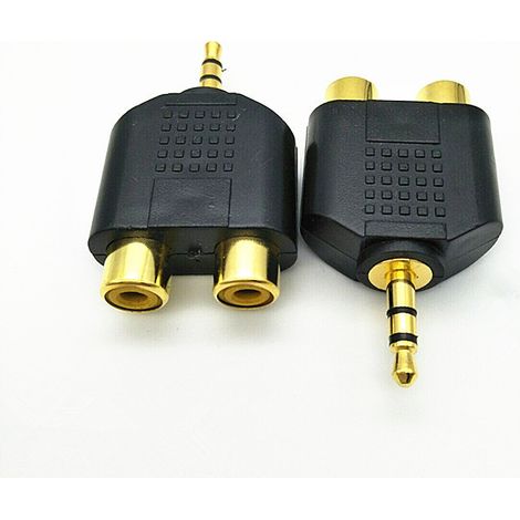 Gold-plated 3.5mm male dual channel to 2 RCA female audio adapter for computers and TVs, 3.5mm plug, RCA female connector. (1/4)
