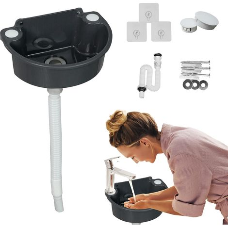éVier En Plastique, éVier De Camping Mural Avec Bonde De 75 Cm Lavabo Semi(29.5x 21x10,5 Cm)-Circulaire Gris Pour Toilettes InvitéS Salle De Bain Camping Jardin Cave Chantier (1/5)