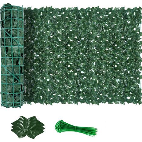 Haie Artificielle 0.5x3M, Mur Vegetal Artificiel Exterieur, Brise Vue Jardin Décoration, Clôture de Feuilles Artificielles, 100 Pcs Serre Cable Plastique