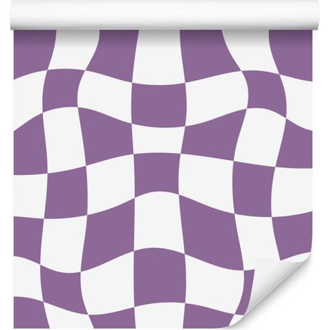 Papel pintado informal a cuadros morados y blancos para salón y dormitorio, 50x1000 cm. (1/5)