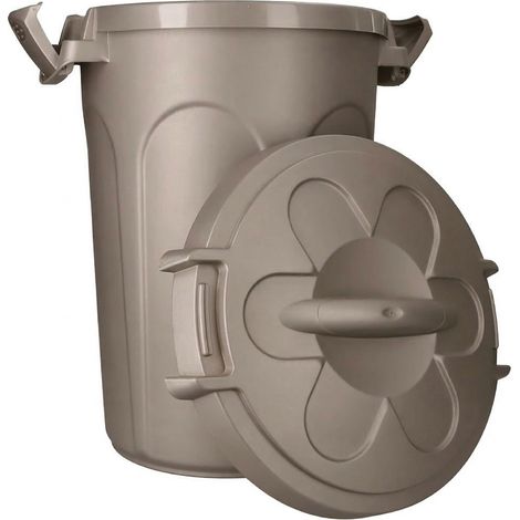 Bidone contenitore 46 LT con Coperchio a Clip Antirandagismo antiodori tortora in Plastica Pattumiera Spazzatura o dispensa chiusa per alimenti non alimentari 44x40x61 cm da Interno ed Esterno