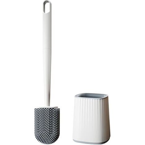 FENOPLASTICAUlisemBrosse WC Silicone - Brosse Toilette et Supports, Anti-goutte, Antibactérienne, Balayette WC Ventilée, Séchage Rapide sans Odeur, Balai WC Montage Mural/au Sol, Blanc (1/4)