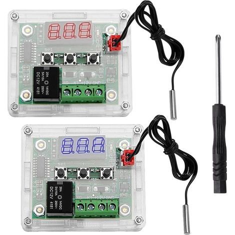 2pcs W1209 Temperature Controller Module with Housing, 12V DC Micro Digital Thermostat, Electronic Temperature Control Module, -50-110℃ with NTC Sensor Waterproof (1/5)