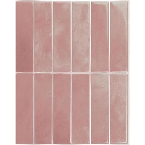 10 pièces stickers carrelage autocollant mural imperméable, stickers muraux autocollants, carreaux adhésifs style métro, stickers carrelage adhésifs pour les carreaux de murs décor, 23 × 29 cm, rose (1/5)