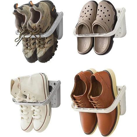 Lot de 4 Supports à Chaussures Pliables Montage Mural sans perçage pour Porte d'entrée, Salle de Bain(Blanc) (1/5)