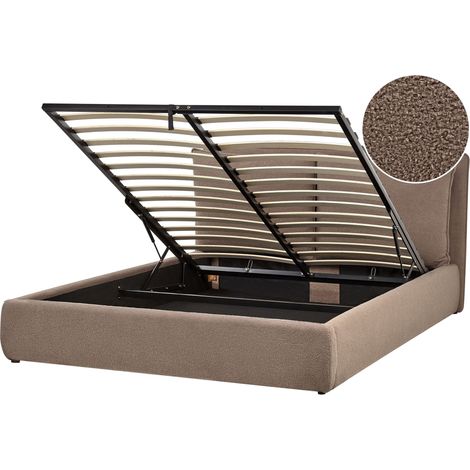 Cama con almacenaje moderna de bouclé marrón dormitorio 160 x 200 cm Bajonna (1/5)