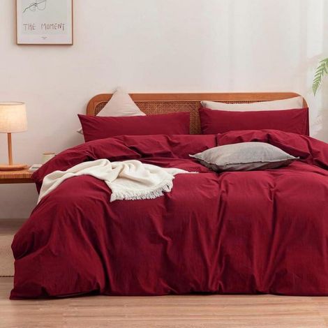 Bettwäsche Set 135x200cm Baumwolle Weinrot 2-teilig mit Reißverschluss, OEKO-TEX® zertifiziert