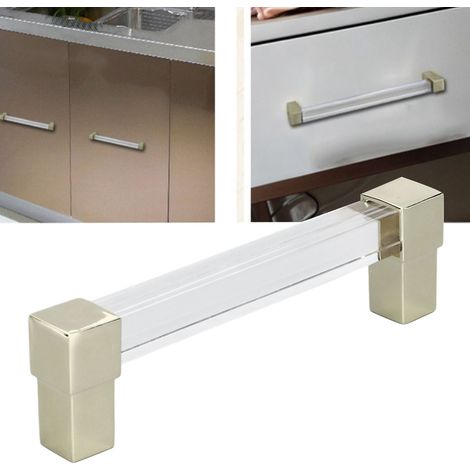 [Tirador de cajón] Tirador acrílico de un solo orificio, de cristal, color dorado, con una distancia entre orificios de 96 mm, para cocina/vestidor/armario. (1/5)