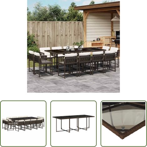 Essgruppe - 13-tlg. Garten-Essgruppe mit Kissen Braun Poly Rattan (1/5)