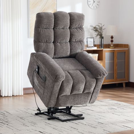 Fauteuil relax électrique releveur massant chauffant avec repose pieds réglable revêtement chenille gris 83x99x103 cm (1/5)