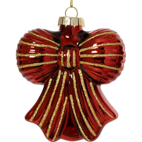Anhänger Schleife rot glanz goldfarbener Glitter