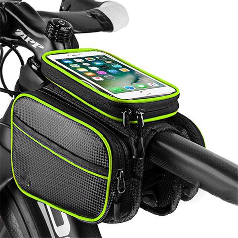 Lot de 1, sacoche de cadre de vélo, sacoche de cadre étanche, protection de l'écran tactile de grande capacité, convient à tous les types d'équipement de vélo (Vert) (1/5)