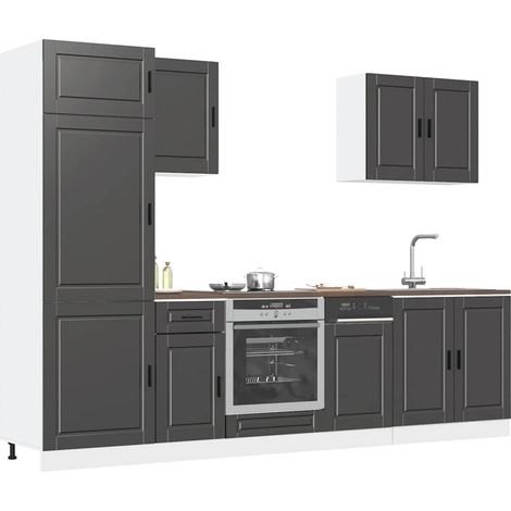 Ensemble de 7 meubles de cuisine "Porto" en bois d'ingénierie noir