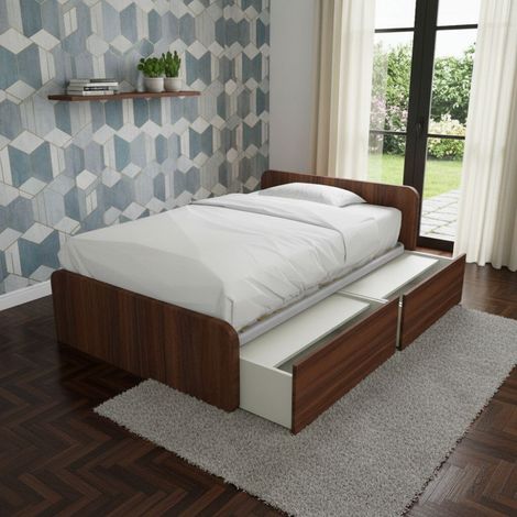 Letto 1 piazza e mezza con cassettoni, personalizzabile e facile montaggio - Noce canaletto