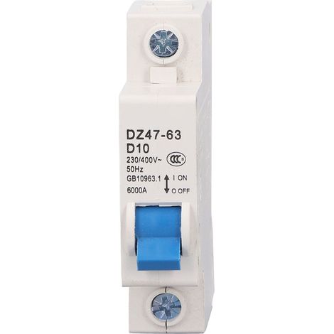 Disjoncteur miniature monophasé 230 V/400 V sur rail DIN, pouvoir de coupure de 10 A et 6 000 A (1/5)
