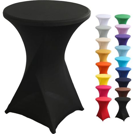 Housse de Table Haute Cocktail, Spandex Extensible Housse pour Table Haute Ronde pour, Mariage, Anniversaire, Fête, événement, Banquet, Décoration de la Maison (Le Noir,60x110cm) (1/5)