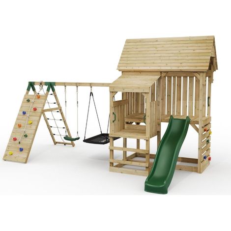 FarmPlay Stable Climbing Frame with Double Swing, Climbing Wall and Slide (1/5)