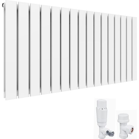 ELEGANT 600 x 1216 mm White Designer Radiators Horizontal Double Flat Panel Bathroom Radiator Heater + White Thermostatic Radiator Valves (1/5)