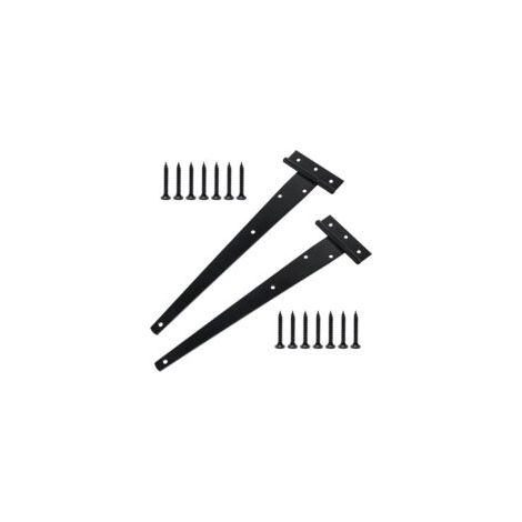 Set mit 2 robusten T-förmigen Türbändern inklusive Befestigungsschrauben, 300 mm, verzinkte T-förmige Türbänder für Scheunentüren, Holztüren und Fenster - Crezuo