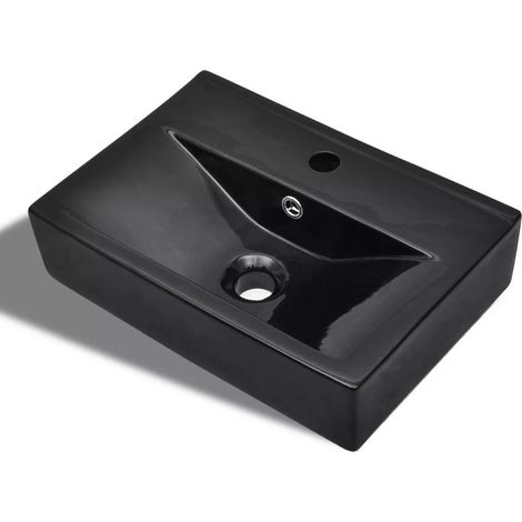 Vasque à trou de trop-plein/robinet Noir céramique pour salle de bain (1/5)