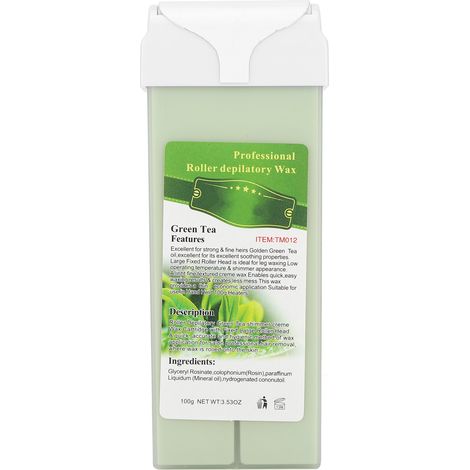 Cire dépilatoire chauffante 100 g, rouleau de cire professionnel, pour une utilisation à domicile, parfum thé vert (1/5)