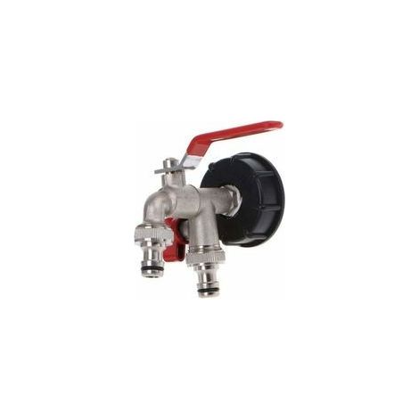 IBC S60X6 Messing-Doppelablassventil, zwei 1/2"-Ventile, 1/2"-Auslassdurchmesser, 60 mm Einlassdurchmesser (1/5)