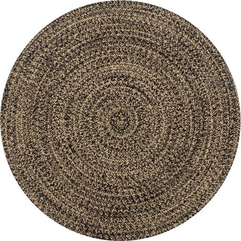 Tapis fait à la main Jute,Tapis de Salon,Cuisine,Bureau Noir et naturel 150 cm DVNEI511697 (1/5)
