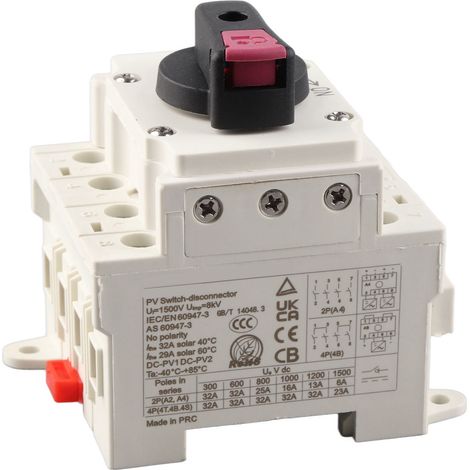 4-poliger DC 1000V 32A Solar-Trennschalter, wasserdichter Photovoltaik-Leistungsschalter für den Außenbereich (1/5)