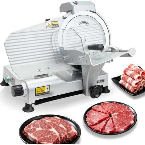 VEVOR Trancheuse Electrique 320 W, Coupe Viande avec Lame Tranchante de 250 mm, Vitesse de Coupe 450 tr/min, Epaisseur Reglable 0-10 mm, pour Viande Congelee, Jambon, Baguette et Steaks, Cuisine (1/5)