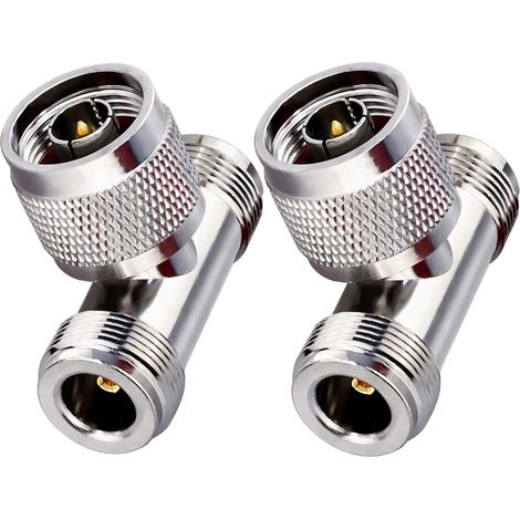 Lot de 2 connecteurs mâles de Type N à Double 2 connecteurs en té Femelles de Type N Adaptateur coaxial de Type N Répartiteur à 3 Voies en Forme de T pour câble d'extension Triple de Type T (1/5)