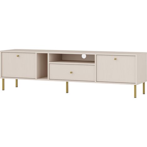 Selsey Oktio - TV-Möbel 2-türig mit Regalen und Schublade, sandbeige, 180 cm