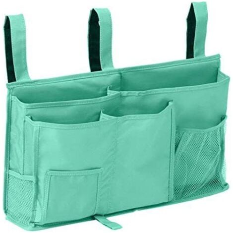 1 Sac de rangement pour lit superposé(Vert Clair), sac de rangement pour lit suspendu, 8 poches, pour lit de chambre d'étudiant, lit d'hôpital, barreaux de lit pour bébé, 600D Oxford Cloth (1/5)