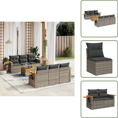 Salon de jardin avec coussins 7 pcs gris résine tressée - Ensemble Salon De Jardin - Meuble Extérieur - Jardin Design - Mobilier De Jardin - Chaise Longue (1/5)