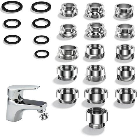 Adaptateur Robinet, Adaptateur Robinet Cuisine Avec 16 Pièces En Métal Et Joints En Caoutchouc, Compatible Avec Aérateur De Robinet Pour Évier De Cuisine Et Salle De Bain (1/5)