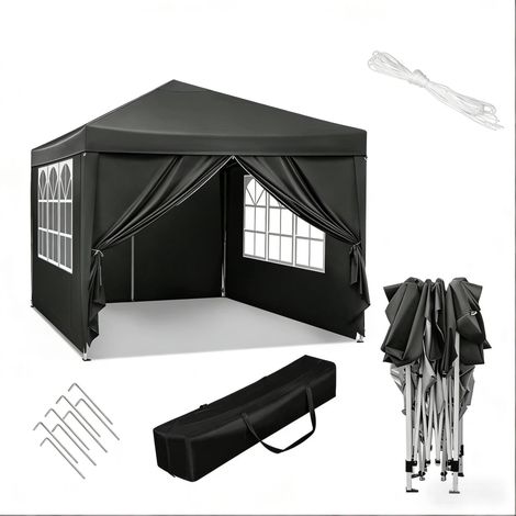Pavillon de jardin pliant 3x3 m avec toit en oxford gris, structure métallique robuste, hauteur réglable (1/5)